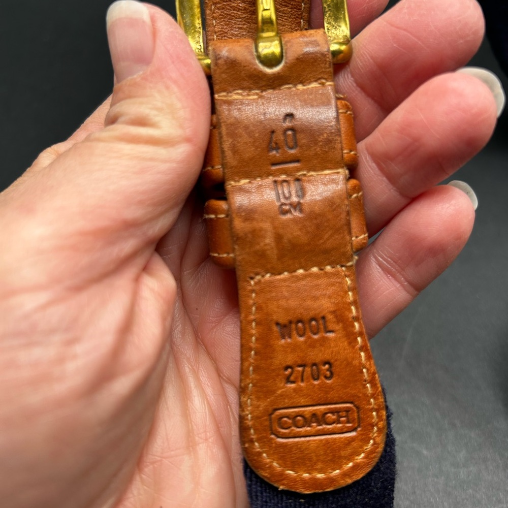 VTG Coach Wool Leather Belt Navy Red Stripe 42” - Picture 4 of 5